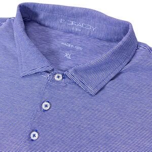 B Draddy Mens XL Blue White Striped Pima Cotton Spandex Polo Golf Shirt